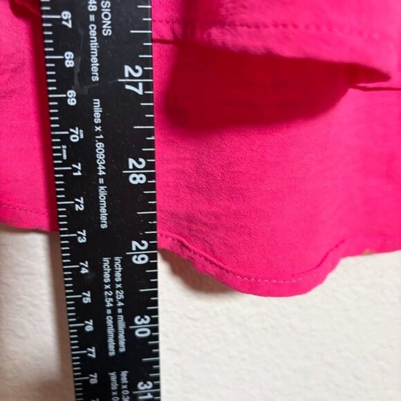 Fyve Blouse Women's Large Neon Pink V-Neck Keyhole Metallic 3/4 Sleeve Flare Top - Picture 6 of 9